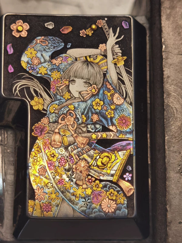 【Customization】Hand-Engraved  Iridescent Floral Kimono Keycap