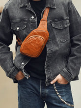 New Men's Crossbody Top Cowhide Casual Chest Backpack Genuine Leather Fashion Commuter Chest Bag Cell Phone Bag · Brown