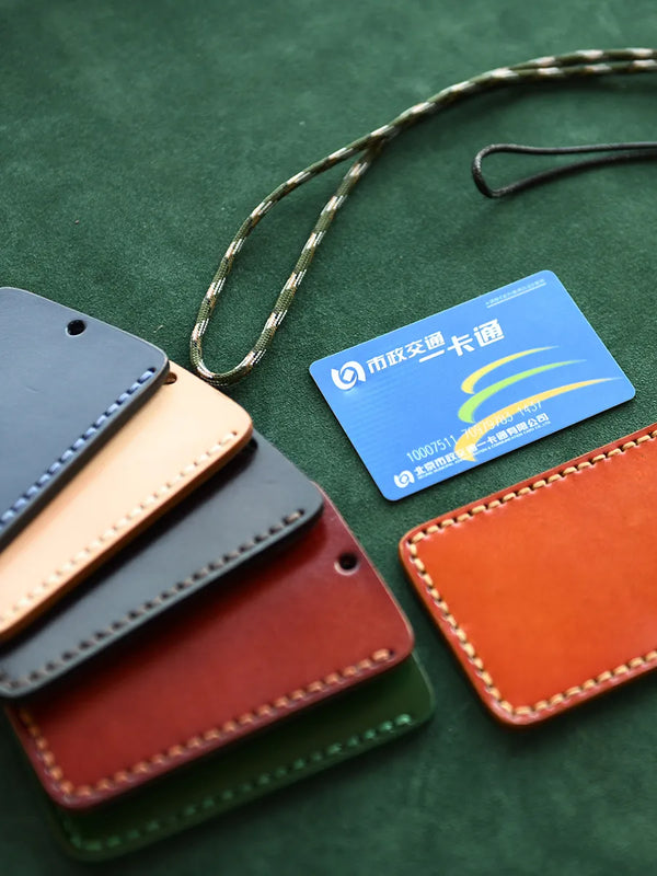 Handmade first layer vegetated tanned cowhide bus card holder outer pure leather neckline document cover Handheld texture genuine leather card holder · Sunset yellow