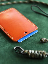 Handmade first layer vegetated tanned cowhide bus card holder outer pure leather neckline document cover Handheld texture genuine leather card holder · Sunset yellow