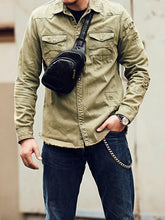 New Men's Crossbody Top Cowhide Casual Chest Backpack Genuine Leather Fashion Commuter Chest Bag Cell Phone Bag · Brown